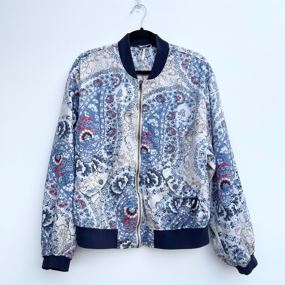 Free People Printed Bomber Jacket Floral